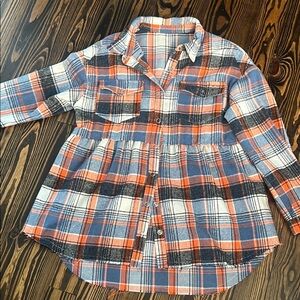 Women’s orange/blue Plaid Flannel Shacket